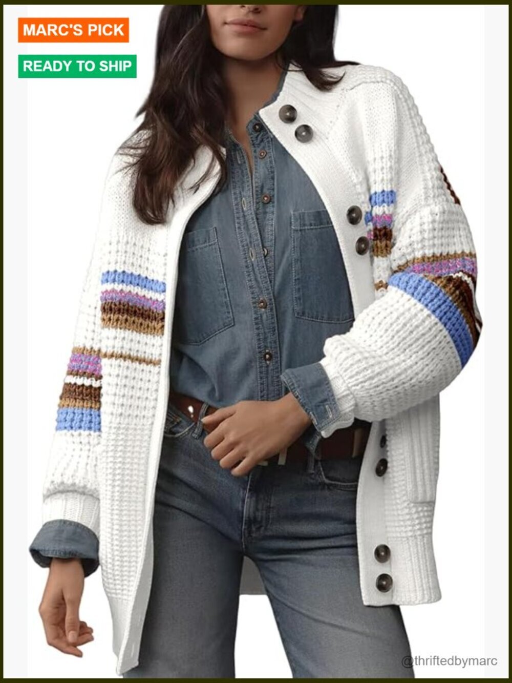 Long Sleeve Striped Cardigan Sweater with Pockets